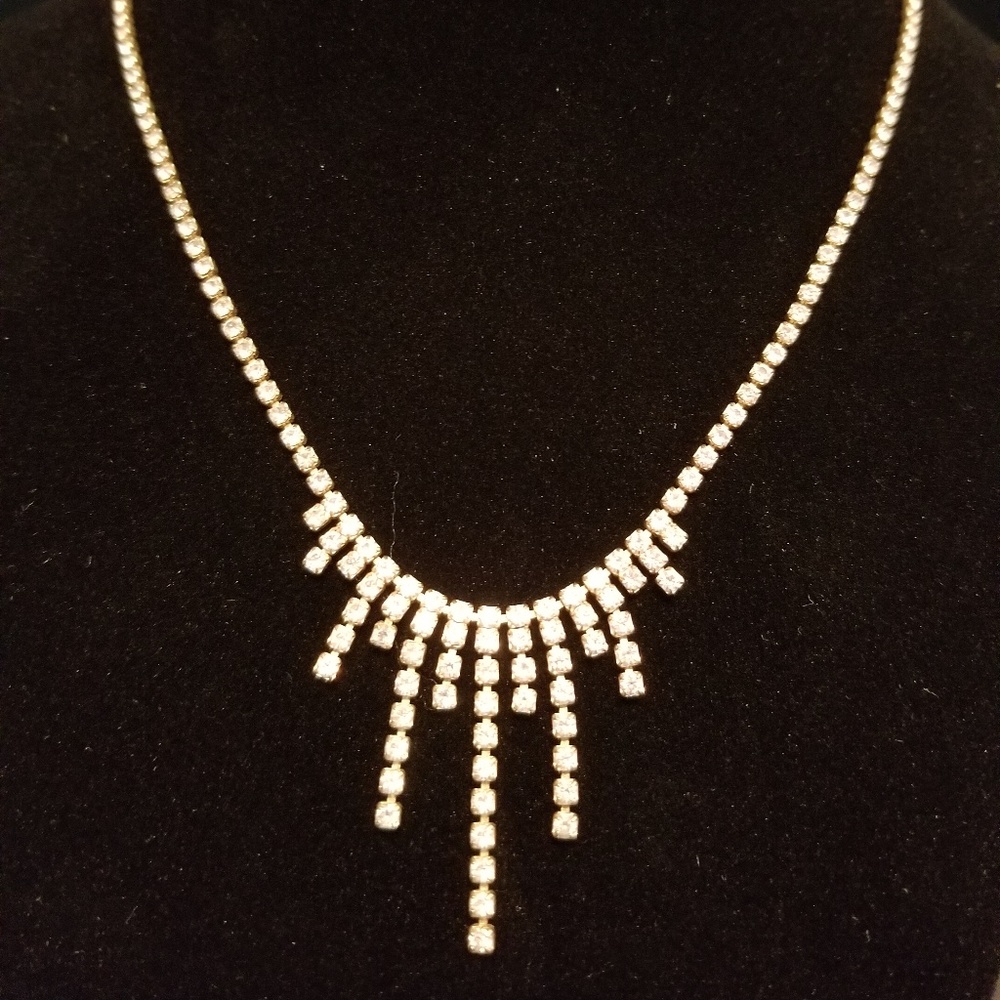 Monet Rhinestone Gold Tone Bib/Choker Necklace 15"